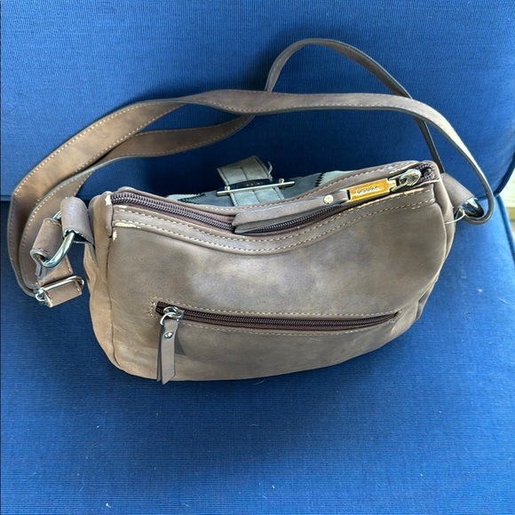 Kensie Brown and Gray Crossbody Bag with Geometric Design - Picture 4 of 7